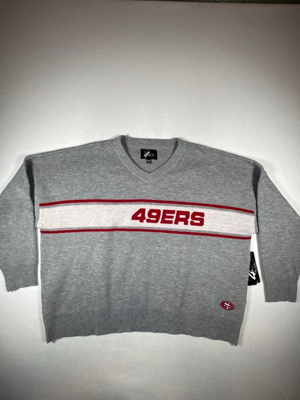 NFL San Francisco 49ers G-III 4Her Sweater Womens 4XL Gray Knit V-Neck Pullover
